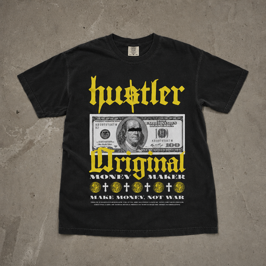 "Hustler Original" Dolar Baskılı Siyah Oversize Tişört