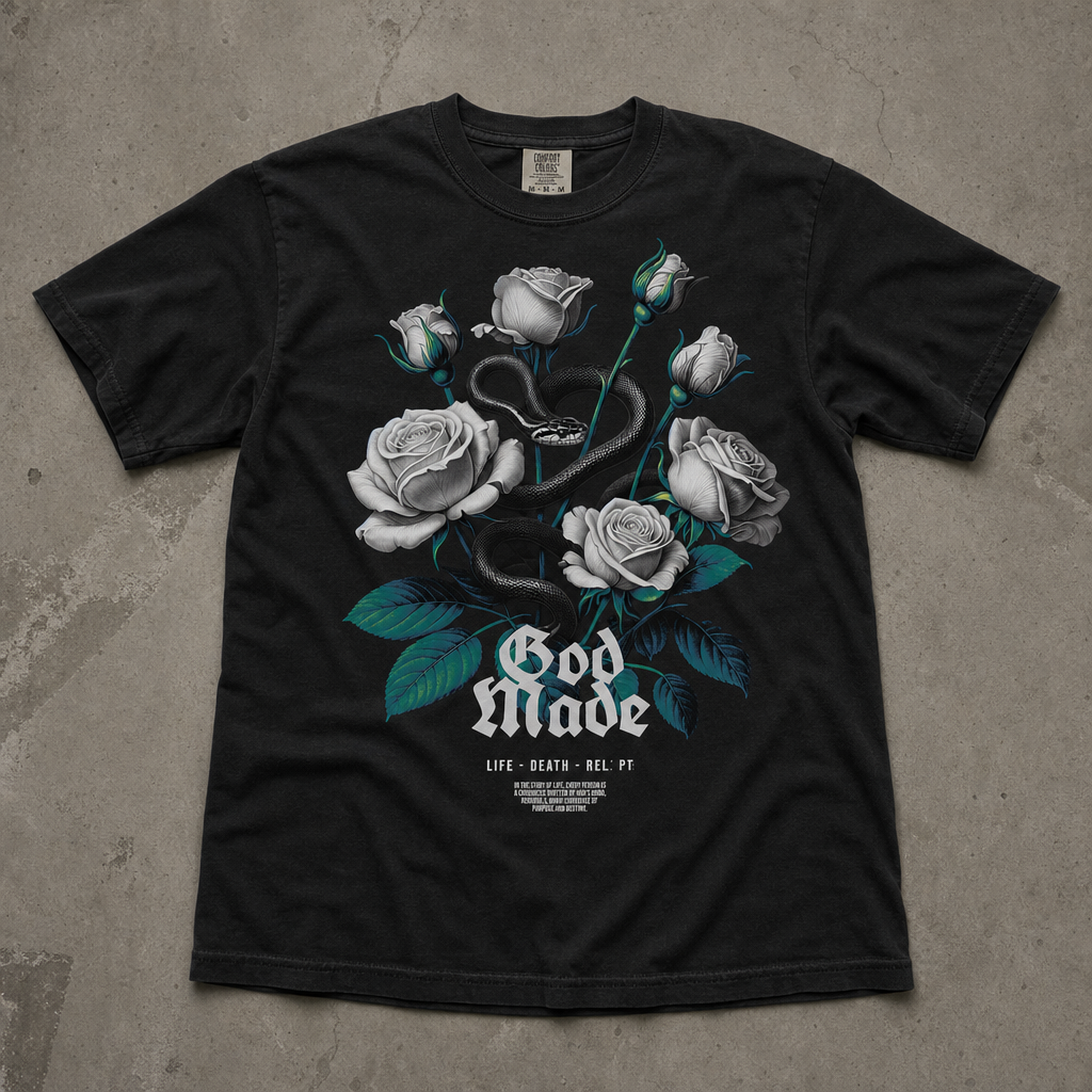 "Life - Death - Reborn" Dark Grafik Baskılı Siyah Oversize Tişört
