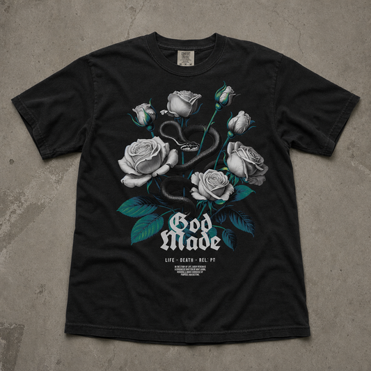 "Life - Death - Reborn" Dark Grafik Baskılı Siyah Oversize Tişört