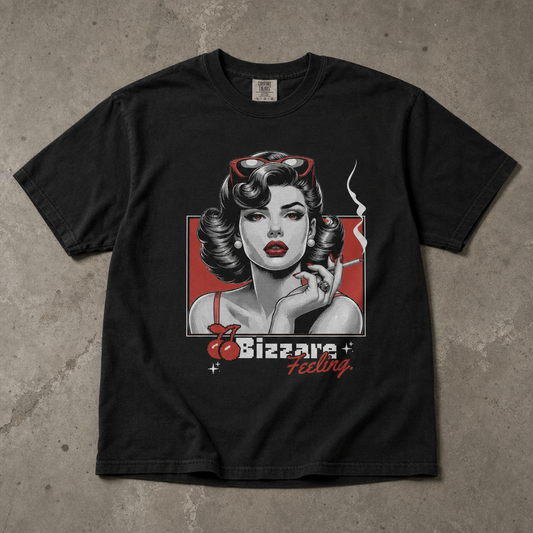 "Bizarre Feeling" Retro Grafik Baskılı Siyah Oversize Tişört