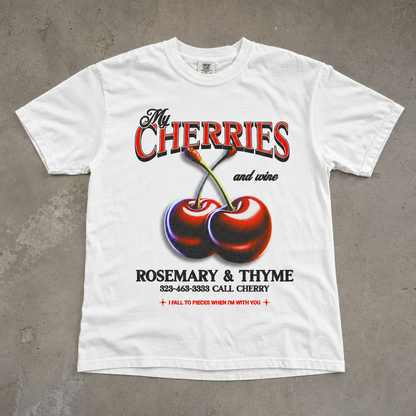 "My Cherries" Grafik Baskılı Beyaz Oversize Tişört
