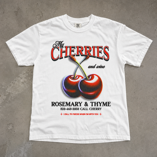 "My Cherries" Grafik Baskılı Beyaz Oversize Tişört
