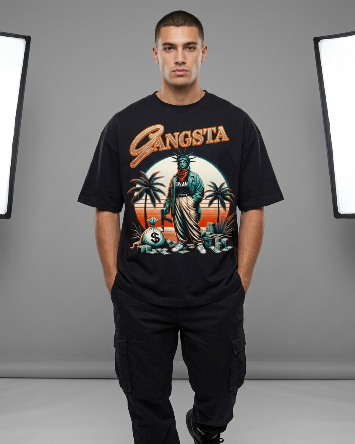 Erkek Baskılı Özel Yıkamalı Kumaş Oversize T-shirt