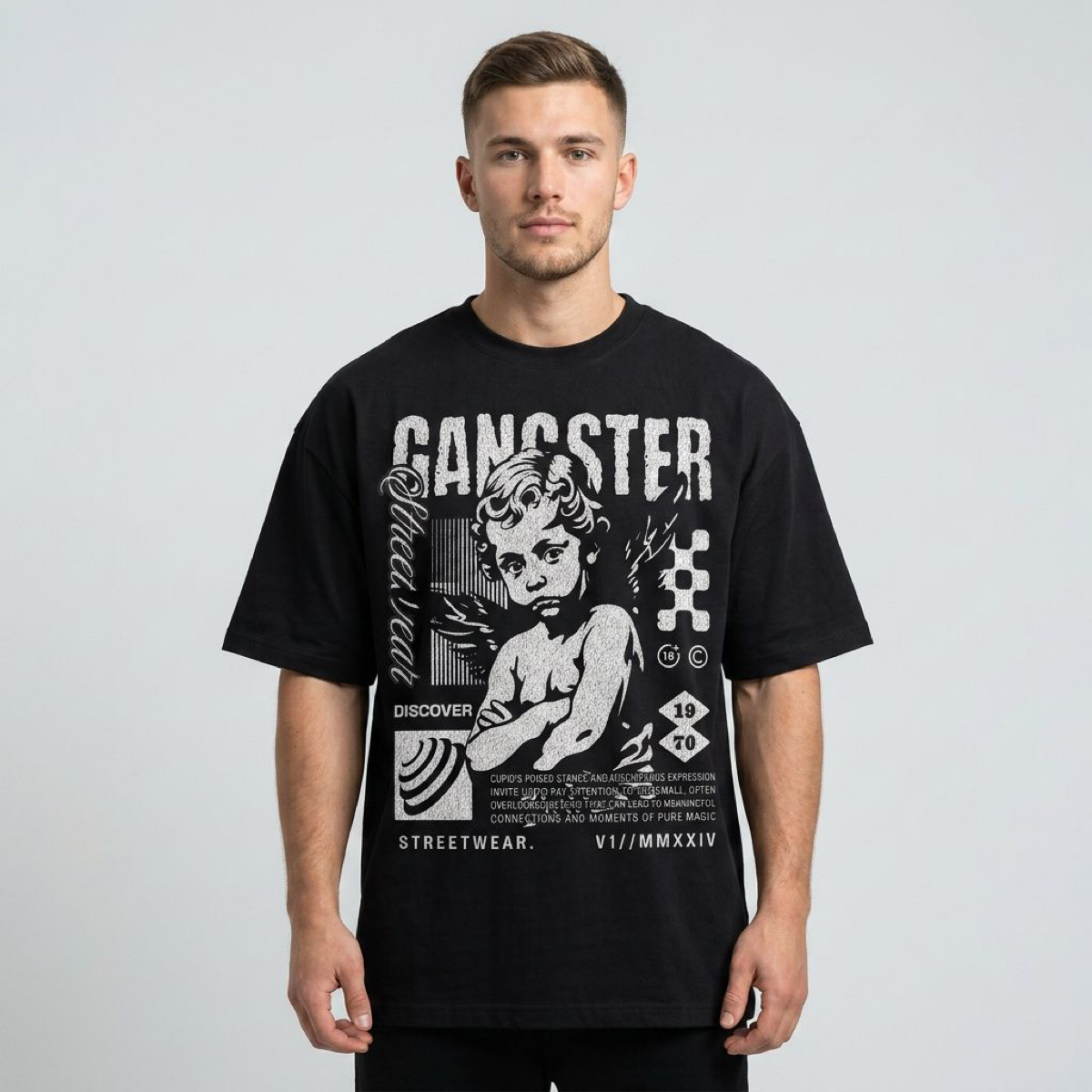 Erkek Baskılı Özel Yıkamalı Kumaş Oversize T-shirt