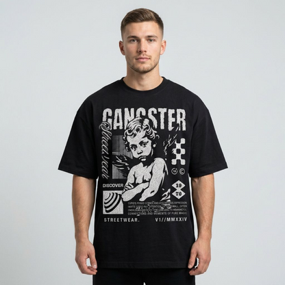 Erkek Baskılı Özel Yıkamalı Kumaş Oversize T-shirt