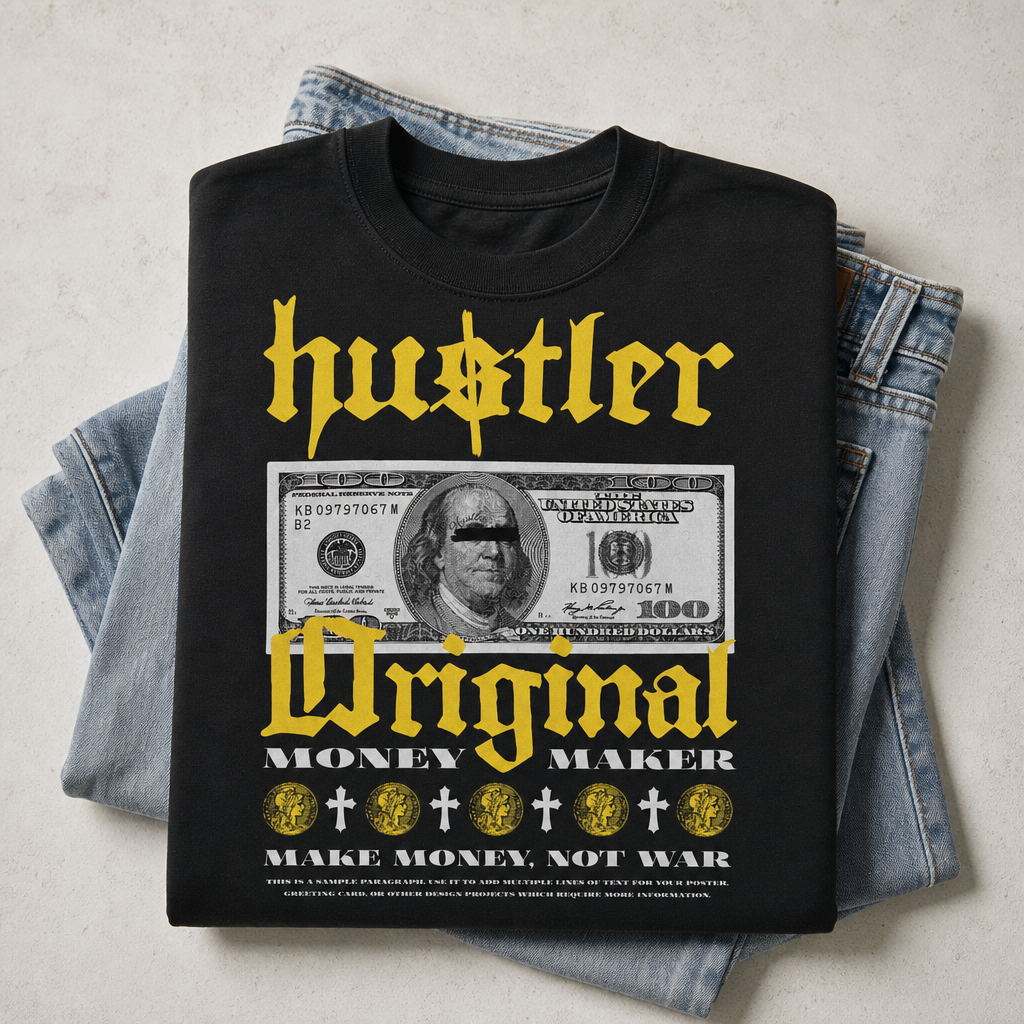 "Hustler Original" Dolar Baskılı Siyah Oversize Tişört