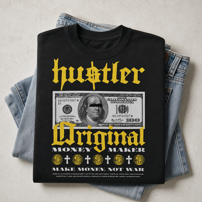 "Hustler Original" Dolar Baskılı Siyah Oversize Tişört