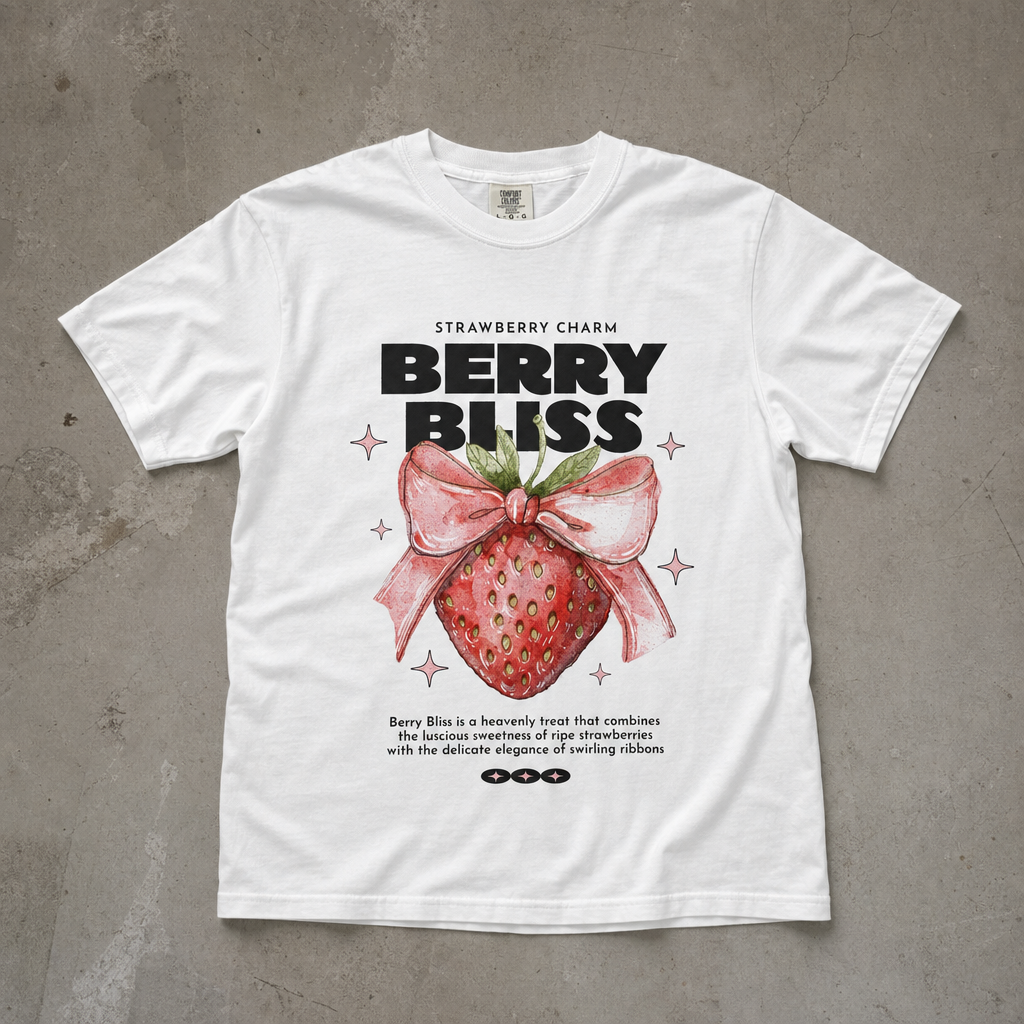 "Berry Bliss" Baskılı Beyaz Oversize Tişört