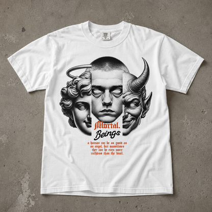"Mortal Beings" Grafik Baskılı Oversize Tişört (Siyah / Beyaz)