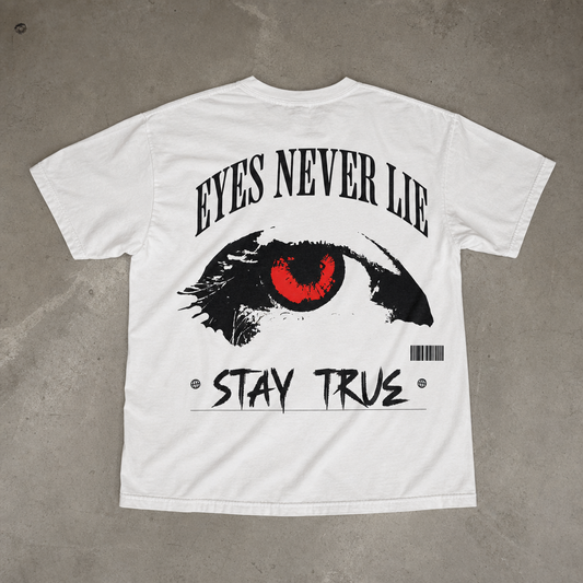 "Eyes Never Lie" Göz İllüstrasyon Baskılı Beyaz Oversize Tişört