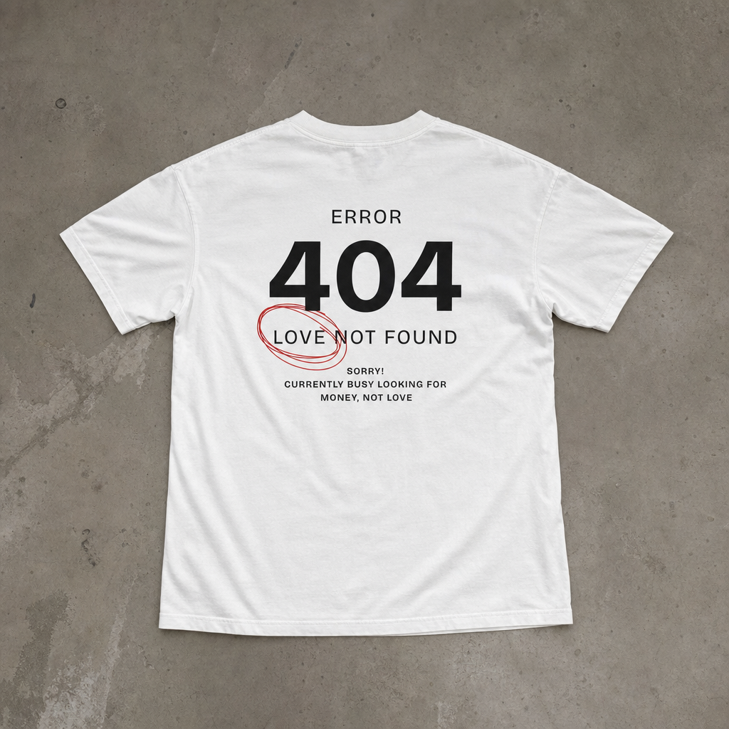 "Looking For Money, Not Love" Grafik Baskılı Siyah Oversize Tişört