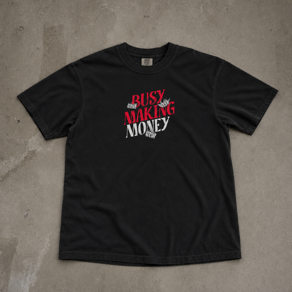 "Looking For Money, Not Love" Grafik Baskılı Siyah Oversize Tişört