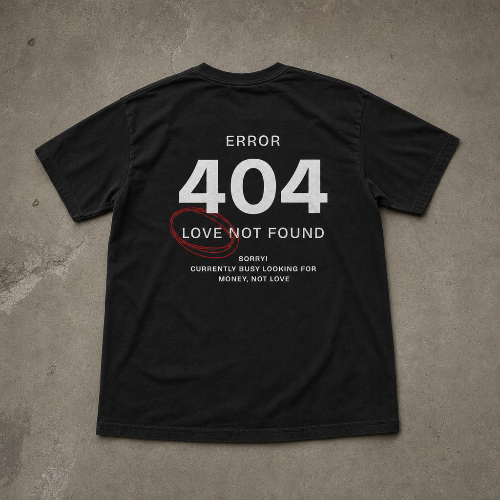 "Looking For Money, Not Love" Grafik Baskılı Siyah Oversize Tişört