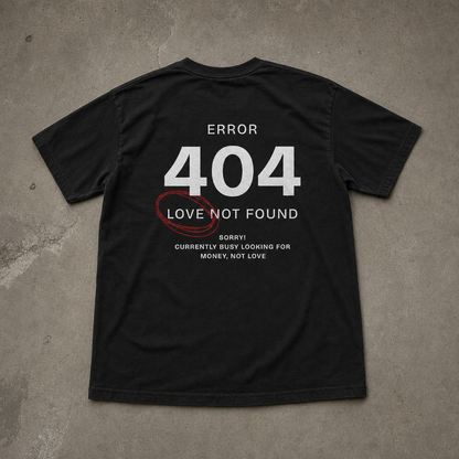 "Looking For Money, Not Love" Grafik Baskılı Siyah Oversize Tişört